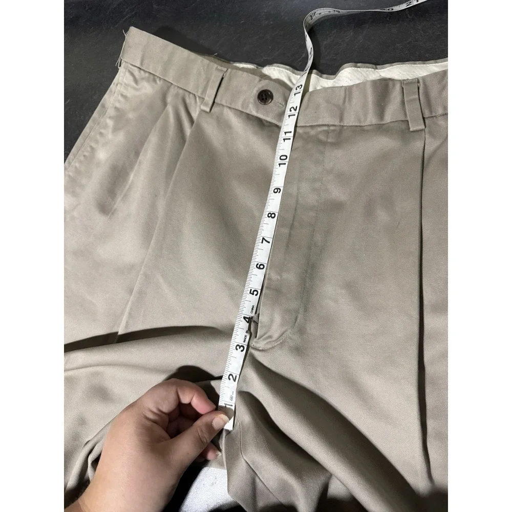 Joseph & Feiss 100% Cotton Pants Mens 40x34 BIEGE Pleated Cuffed Casual Trouser